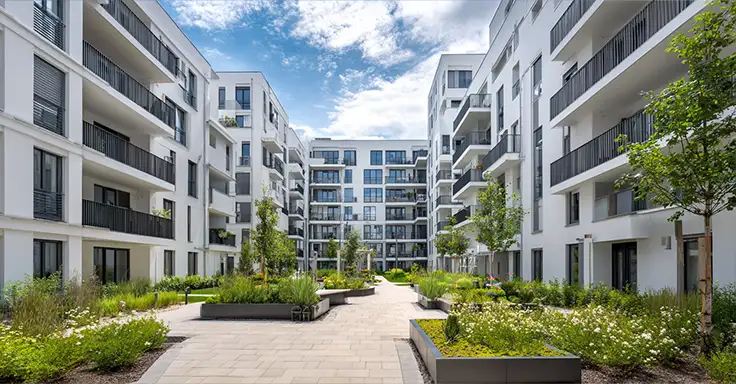 Modernes Mehrfamilienhaus mit gepflegter Fassade
